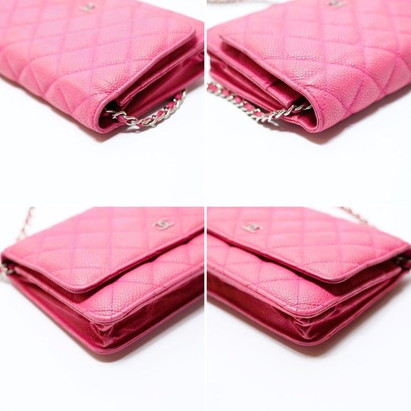 Authentic CHANEL Classic Pink Caviar Leather Wallet on Chain Crossbody Bag Purse - Picture 8 of 15